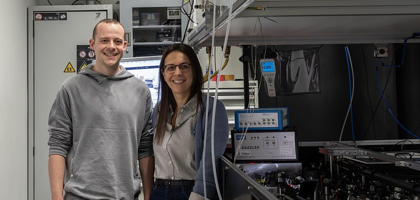 Research group leader Dr Hanieh Fattahi (right) and Kilian Scheffter (left) in the lab. 