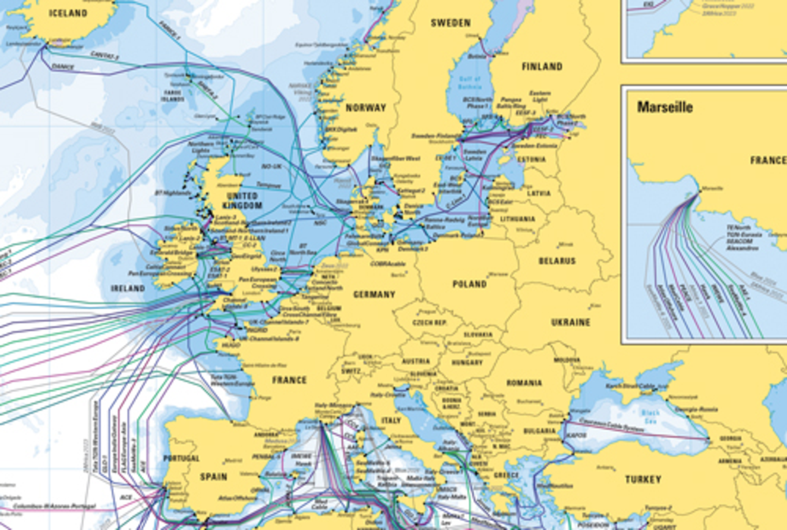 A map of Europe's vast subsea cable network