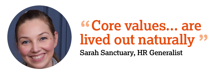 Chroma Technology HR Generalist Sarah Sanctuary. The text reads: “Core values... are  lived out naturally ” 