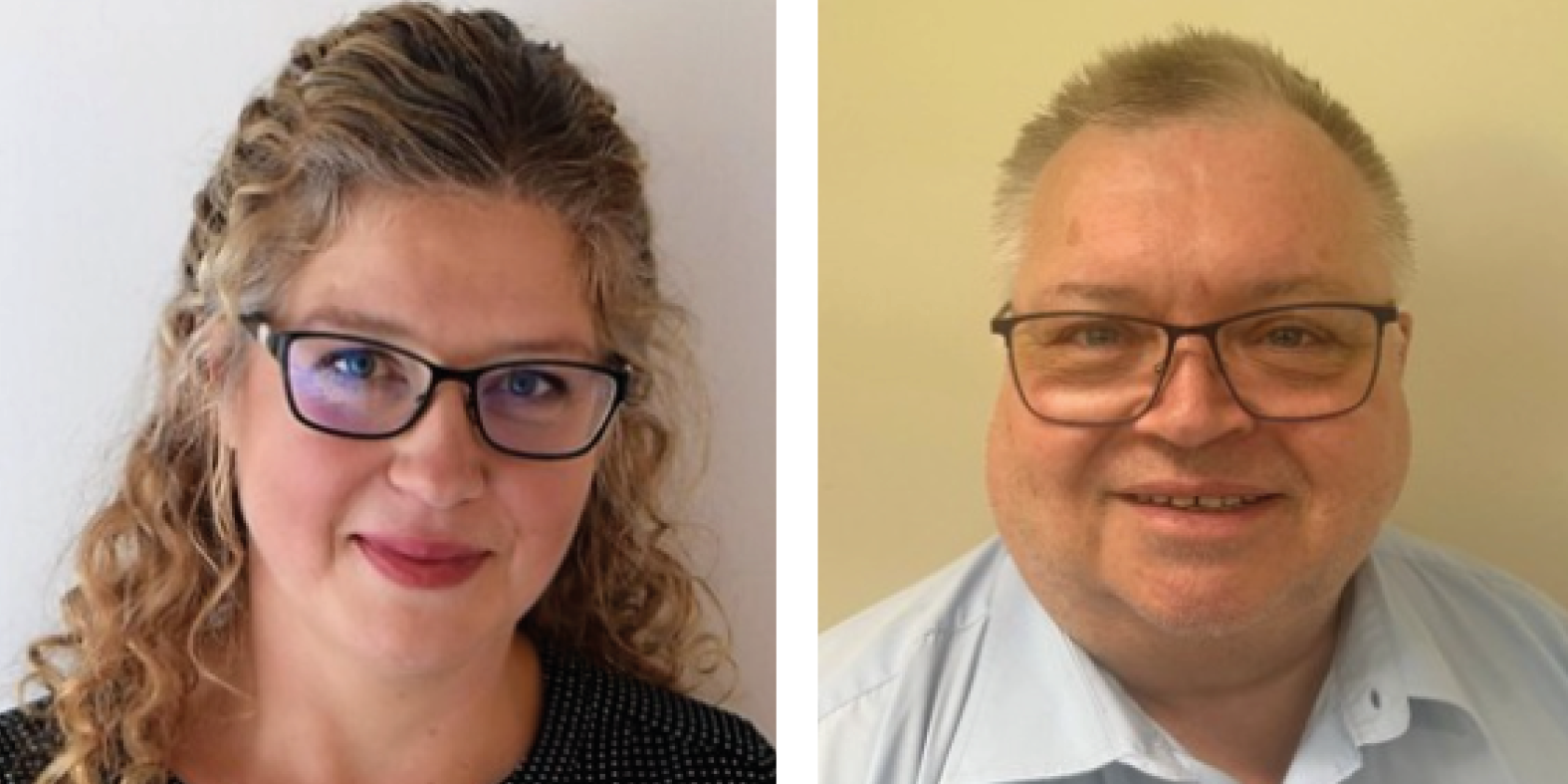 A man and woman both wearing glasses