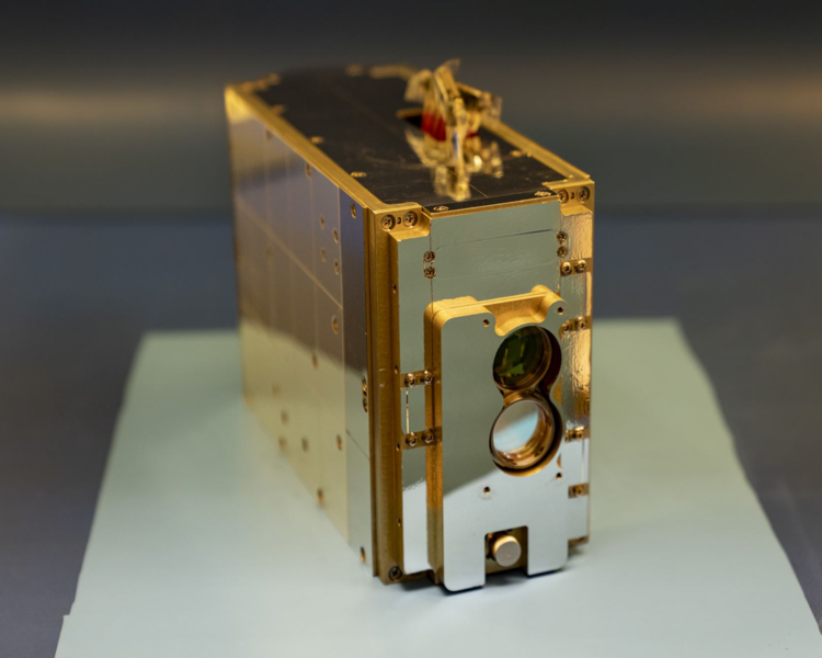 The TeraByte InfraRed Delivery (TBIRD) is a payload on the PTD-3 mission. It is a 3U payload, approximately the size of a tissue box. (Image: Massachusetts Institute of Technology’s Lincoln Laboratory)