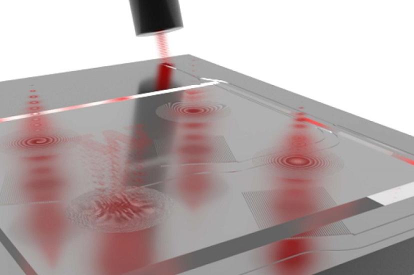 A photonic integrated circuit guides input light received from an optical fibre to a separate meta-optics chip, which bends the light into desired shapes in free space. (Image: Tanguy et al.) 