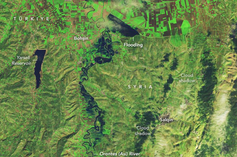 Nasa Earth Observatory satellite image showing flooding along the Orontes River