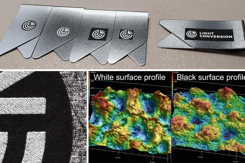 Figure 1: High-contrast black-and-white marking on stainless steel clips using the BiBurst