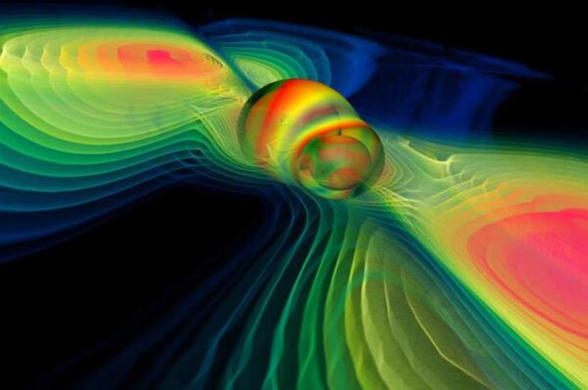 The extreme event of black holes colliding creating a gravitational wave Image: Wikimedia Commons