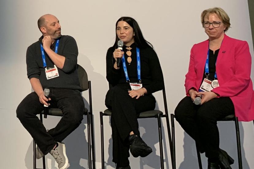 From left: Jeremy Sage, Director of Integrated Devices, IonQ; Carmen Palacios-Berraquero, CEO, Nu Quantum; and Noel Goddard; CEO, Qunnect, at Photonics West 2024