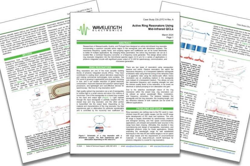 Active ring resonators using mid-infrared QCLs: A White Paper from Wavelength Electronics