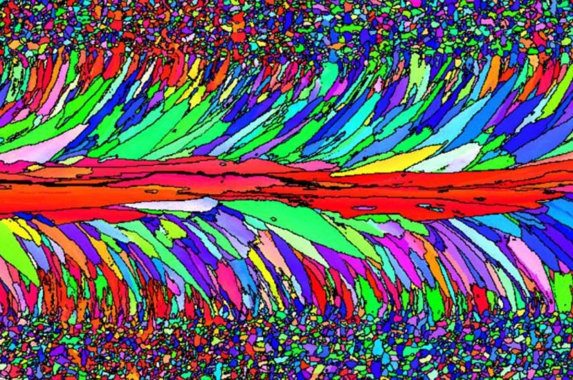 EBSD scan of a weld performed with an unshaped beam