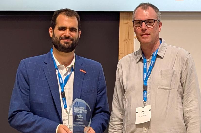Jean-Francois Morizur, CEO of Cailabs, accepted the Electro Optics Frontiers Award for Cailabs' Keraunos optical ground station project
