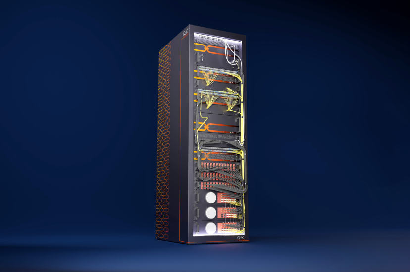 A rendering of a quantum computing stack against a blue background