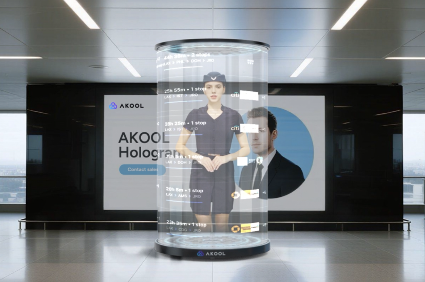 AKOOL Holographic Avatar Display Series in an airport setting
