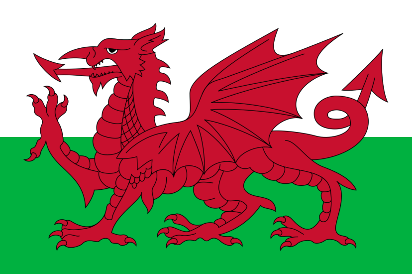 The flag of wales - a red dragon on a backhround of white and green stripes