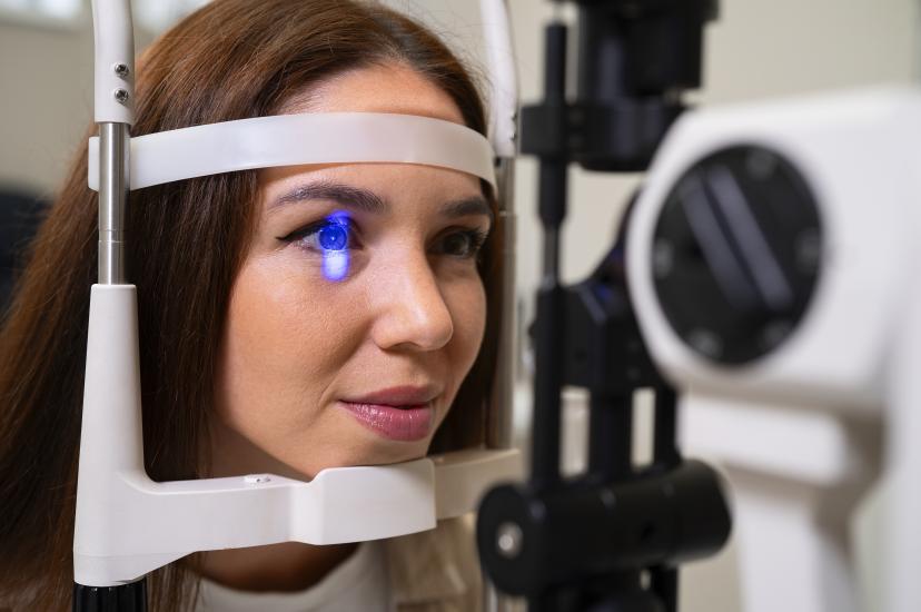 Side view of a retinal imaging test