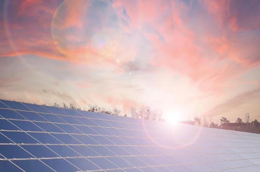 solar panels at sunset