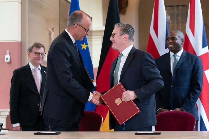 German Chancellor Friedrich Merz shaking hands with UK Prime Minister Sir Keir Starmer