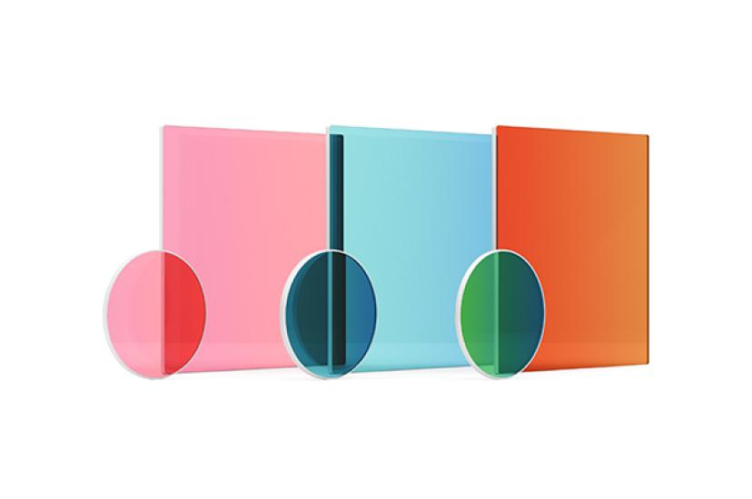 Pink, blue and orange coated optical filters