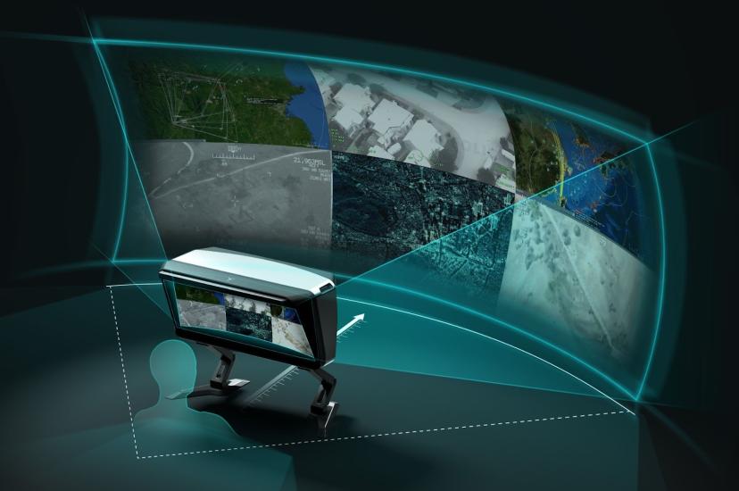 An artist's impression of a user looking at an AR/VR screen without helmet