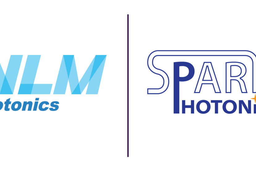 NLM Photonics logo and Spark Photonics logo on white background