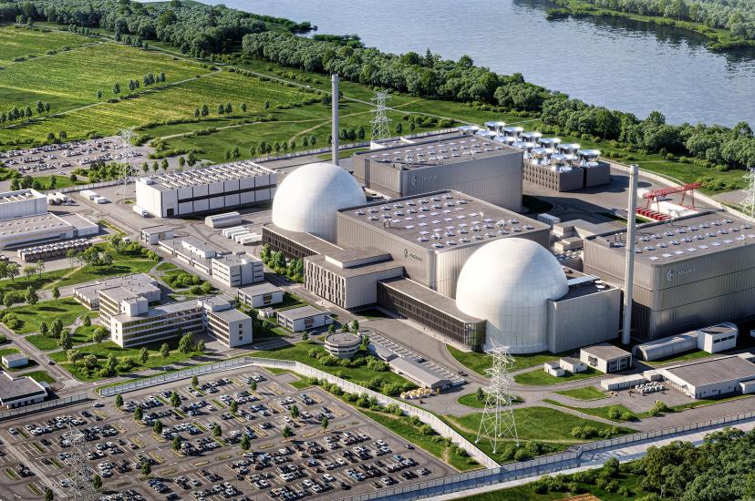Rendering of Focused Energy laser fusion power plant in Biblis, Germany