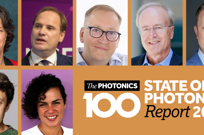 A montage of men and women's faces over the logo for the Photonics100 State of Photonics Report 2026