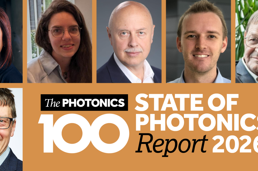 A montage of en and women's faces above the logo for The Photonics 100 State of Photonics Report 2026