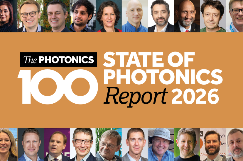 Montage of faces from the Photonicd 100 2026, surrounding the Photonics100 2026 logo in black and orange