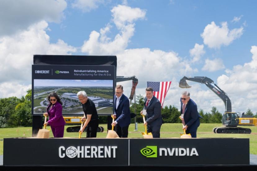 Coherent and Nvidia employees dig for photo in groundbreaking ceremony