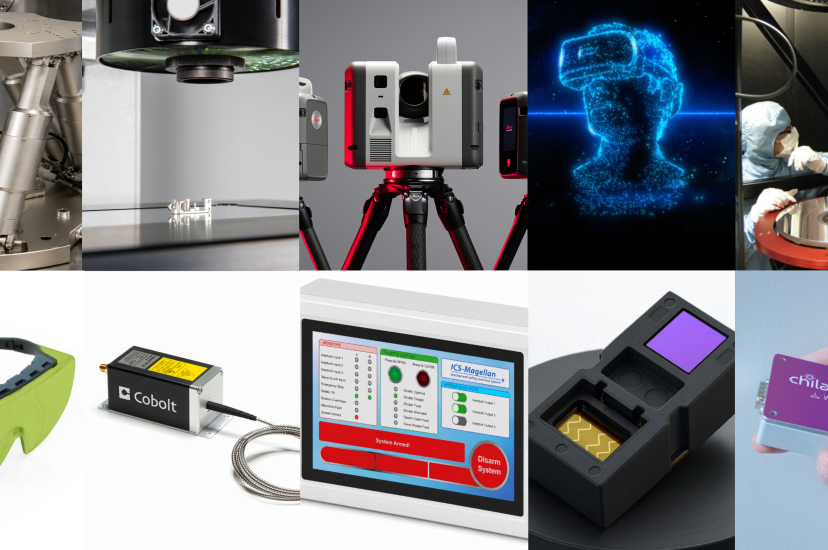 products from Physik Instrumente, OGP, Leica Geosystems, Trioptics, Optical Surfaces, Chilas, STMicroelectronics, Lasermet,  Hübner Photonics and NoIR