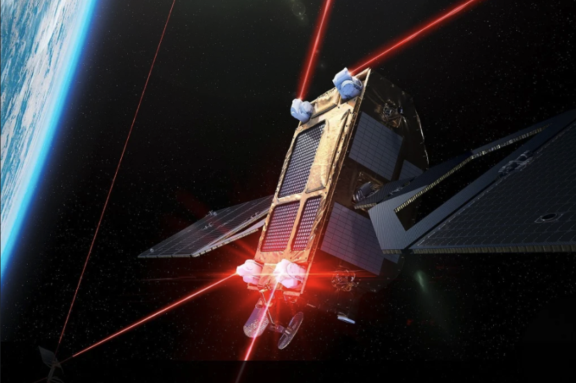 illustration of laser optical space communications via satellite