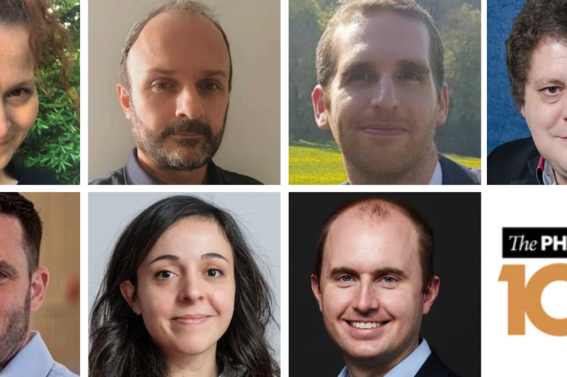 A montage of UK photonics academics and the Photonics100 logo