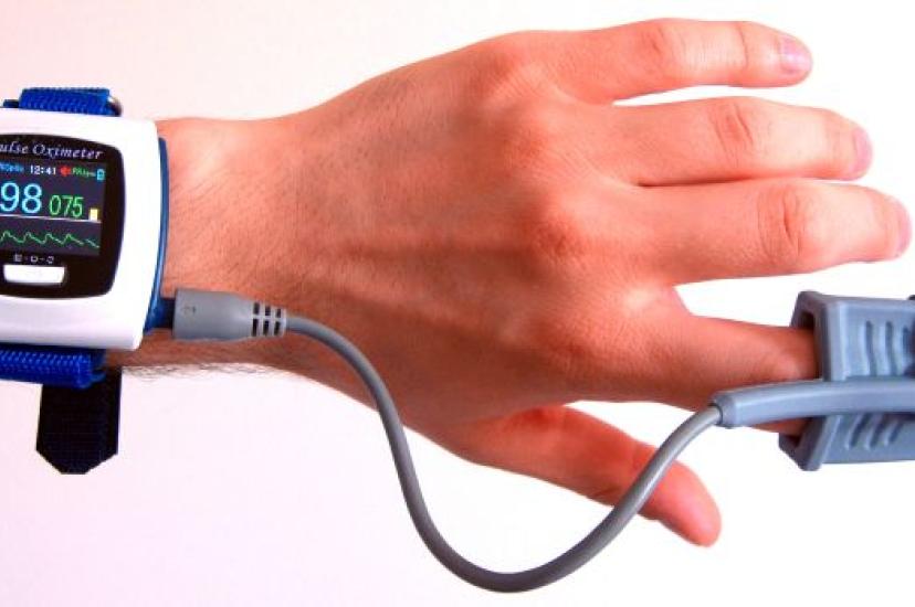 Stock picture of a wrist-mounted pulse oximeter