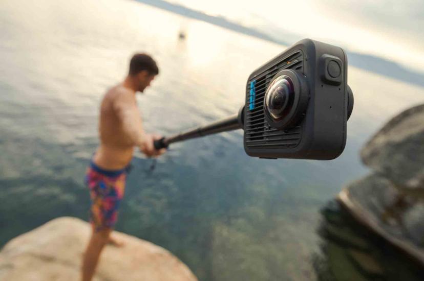 GoPro camera on a selfie stick