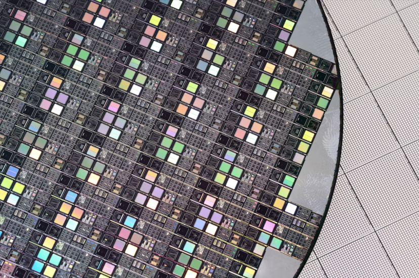 Close-up of semiconductor wafer