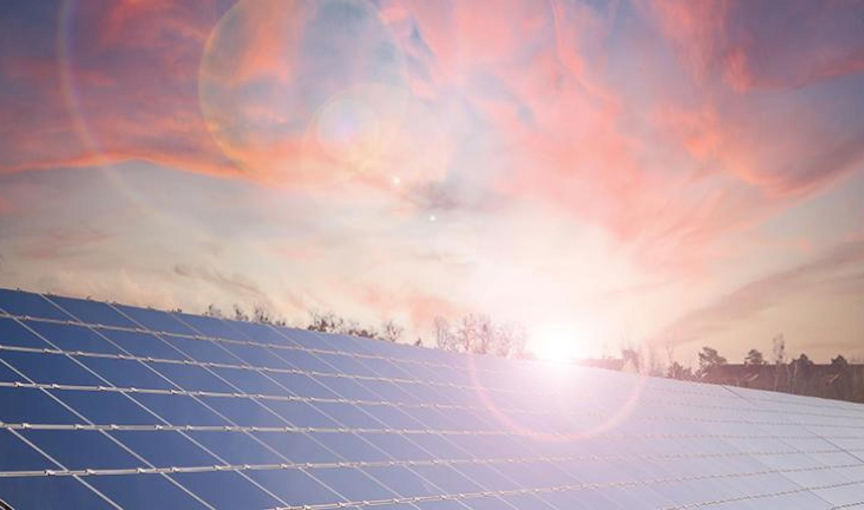 solar panels at sunset