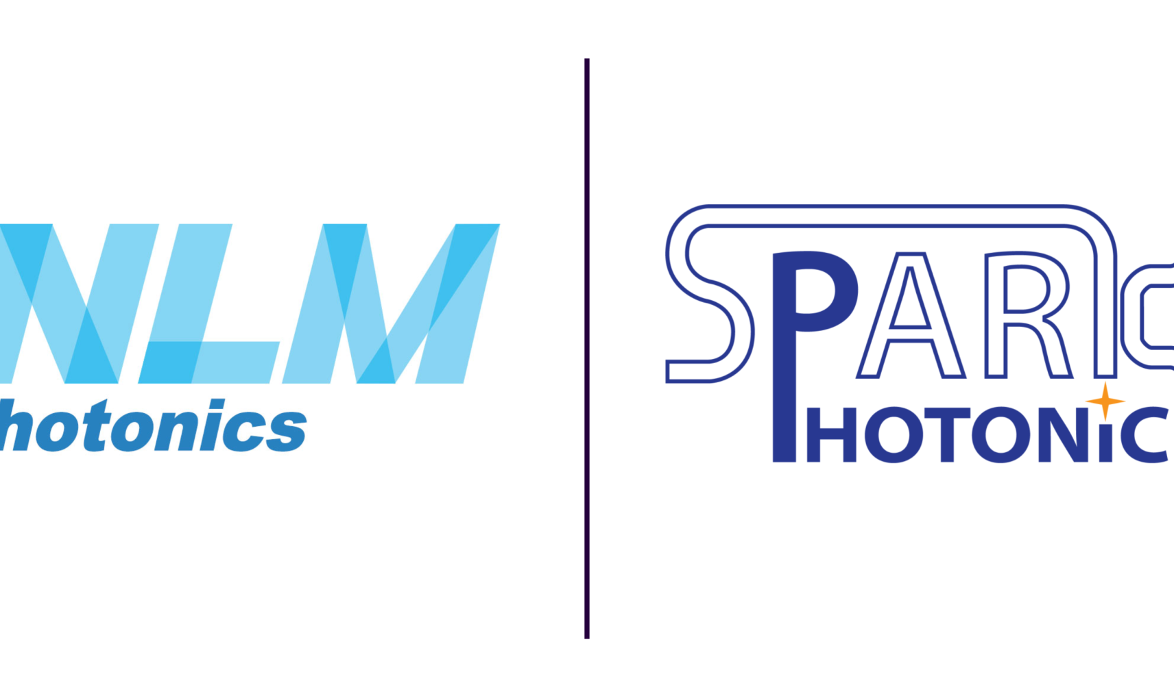 NLM Photonics logo and Spark Photonics logo on white background