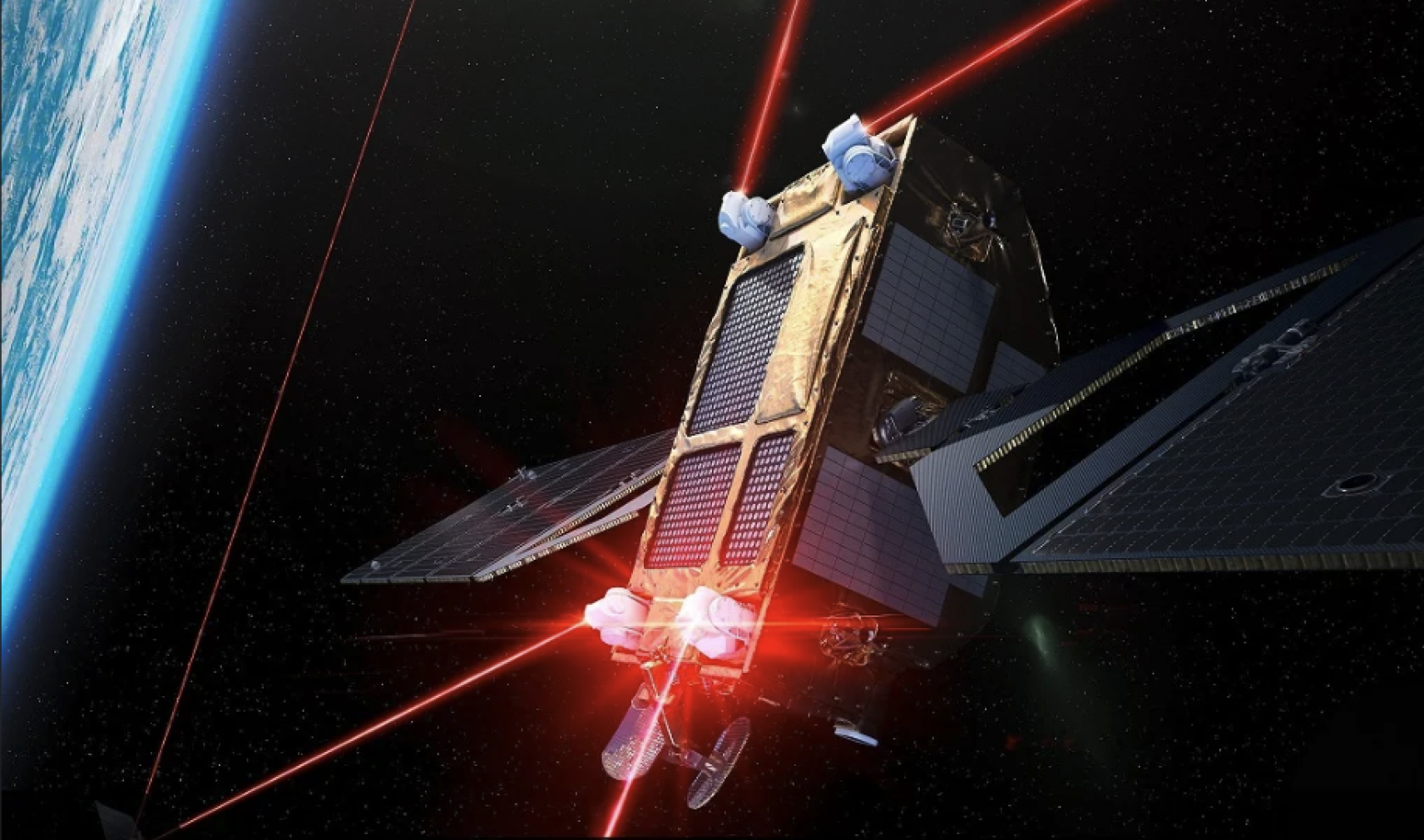 illustration of laser optical space communications via satellite