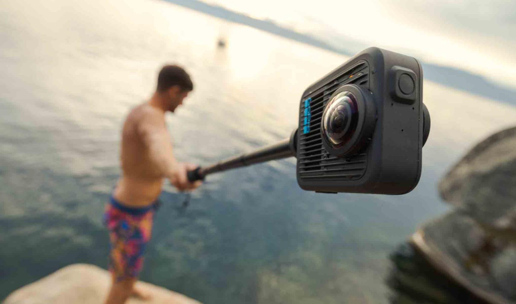 GoPro camera on a selfie stick