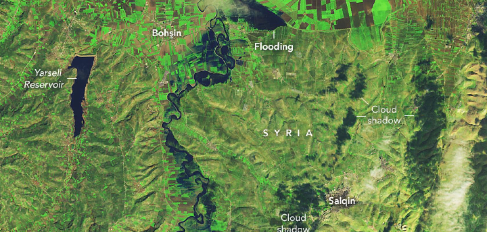 Nasa Earth Observatory satellite image showing flooding along the Orontes River