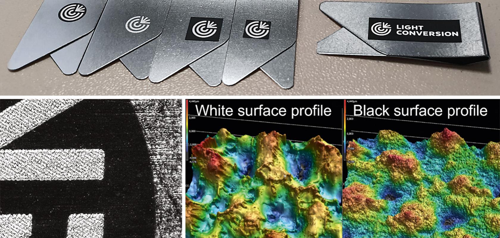 Figure 1: High-contrast black-and-white marking on stainless steel clips using the BiBurst