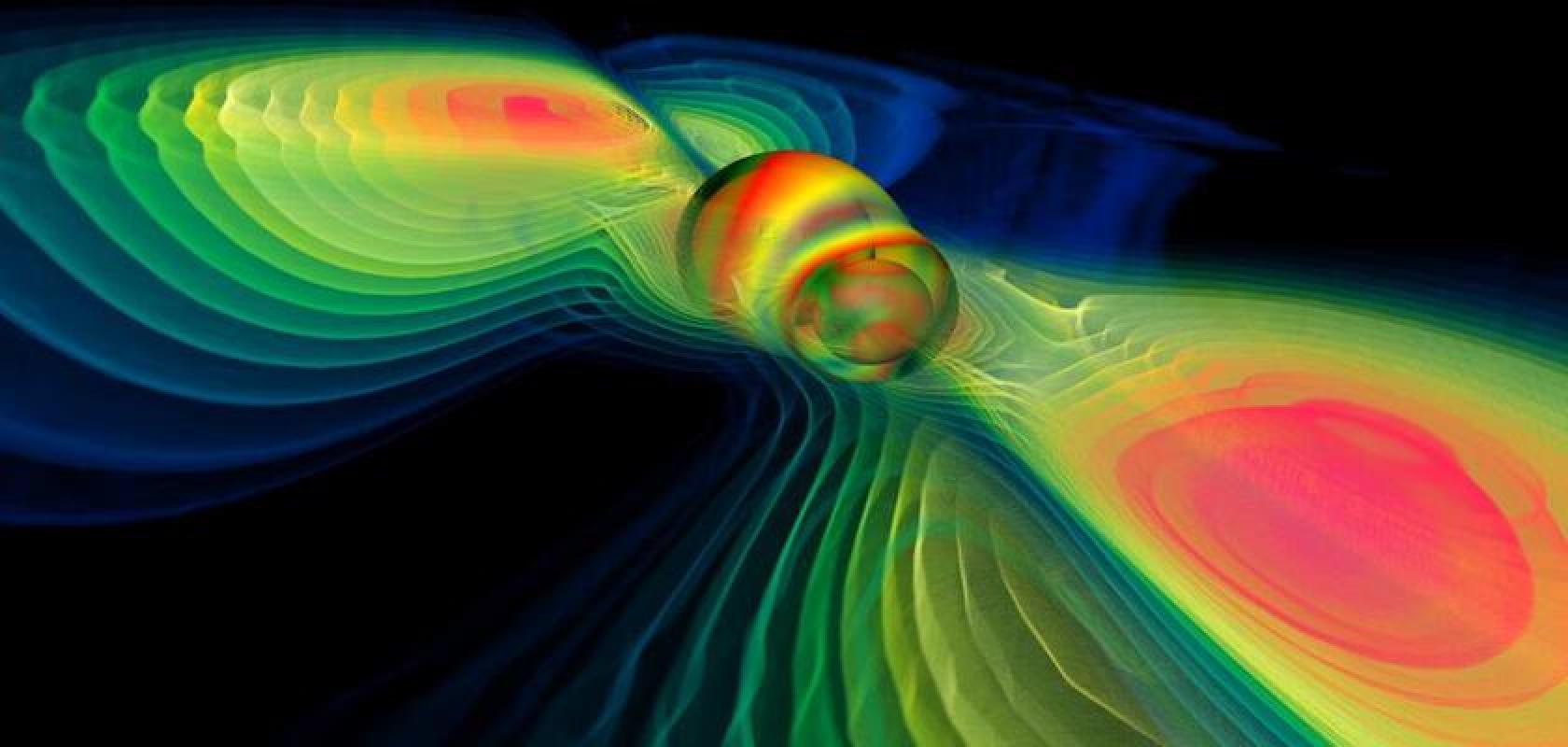 The extreme event of black holes colliding creating a gravitational wave Image: Wikimedia Commons