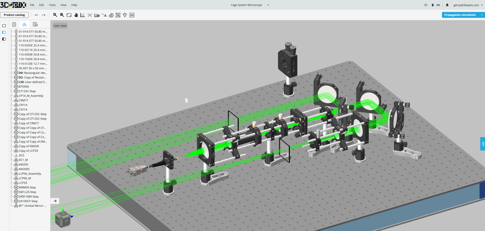 An optical cage system simulated and rendered using 3dOptix  [Credit: 3dOptix]