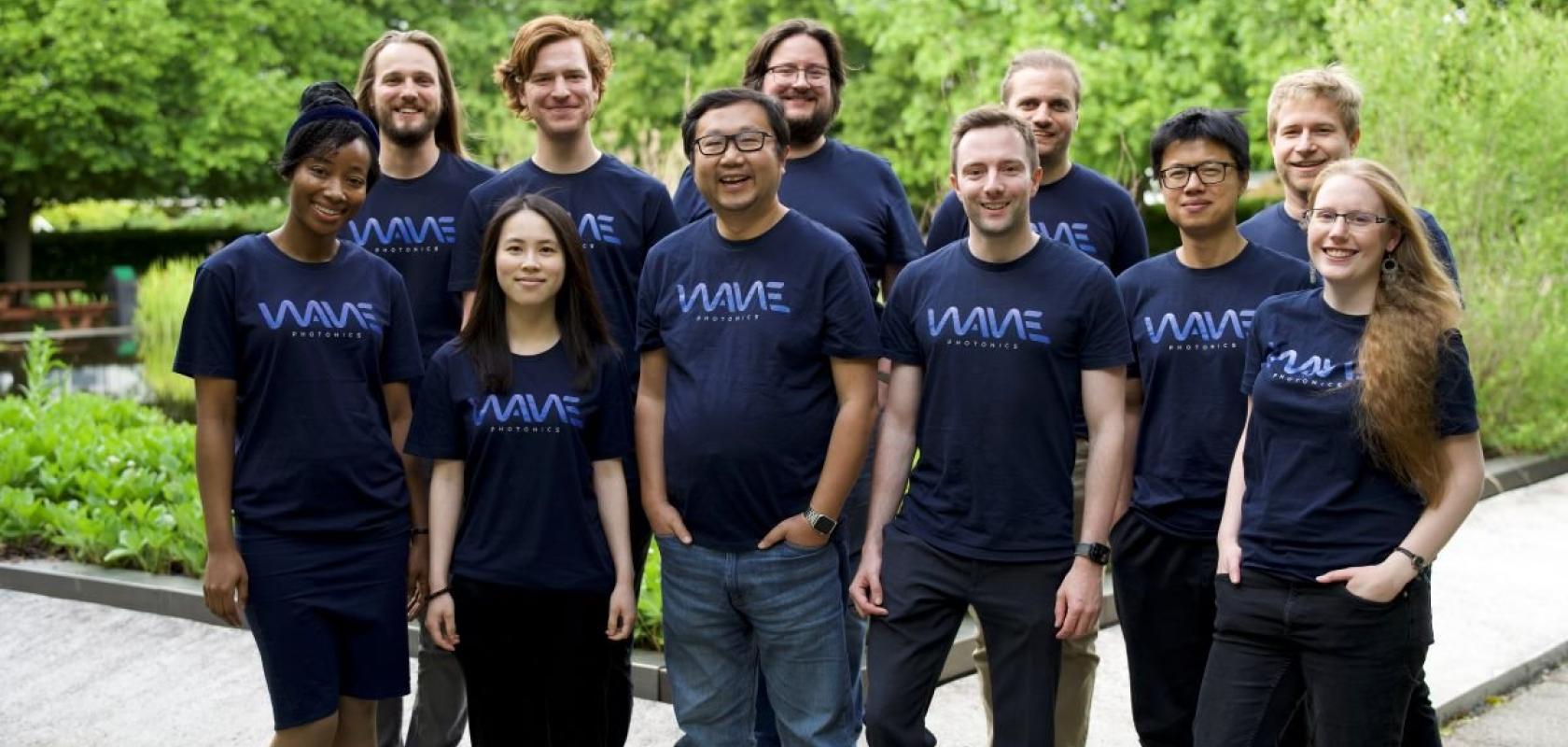 Wave Photonics team. Clockwise from top left: Matthew Anderson, CSO; Bence Parti, Photonics Engineer; Ralph Malein, Photonics Engineer; Giannis Chatzopoulos, Photonics Engineer; Mateusz Kubica, CTO; Friederike Jöglinger, Photonics Engineer; Jiangbo Zhu, Senior Photonics Engineer; James Lee, CEO; Ming Zhang, Non-Executive Director; You She, Photonics Engineer and Tolulope Taiwo-Ashaju, Founder’s Associate