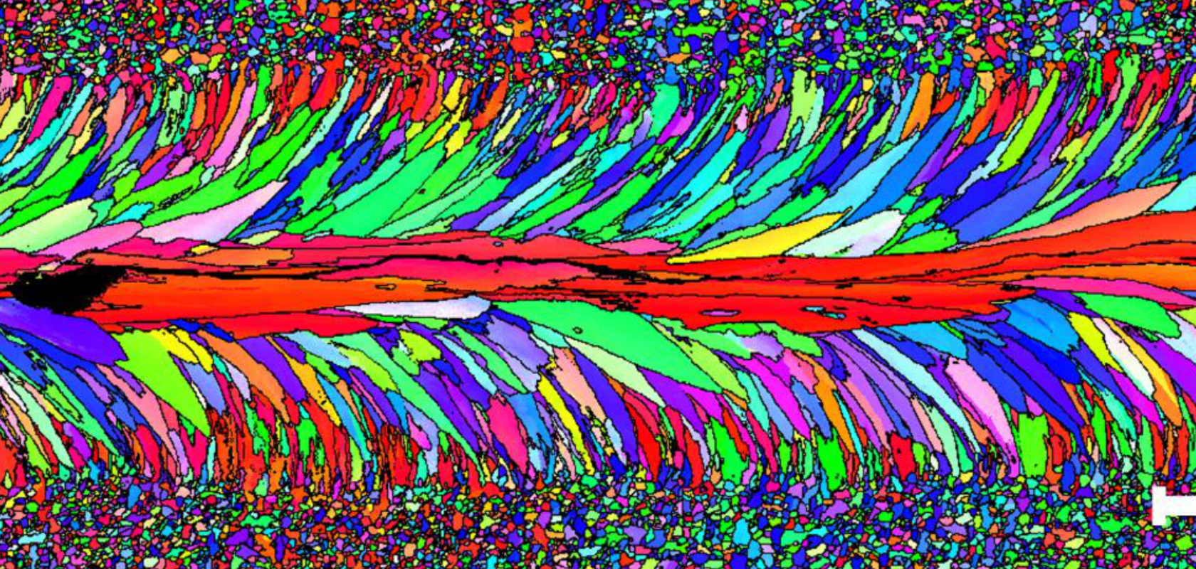 EBSD scan of a weld performed with an unshaped beam