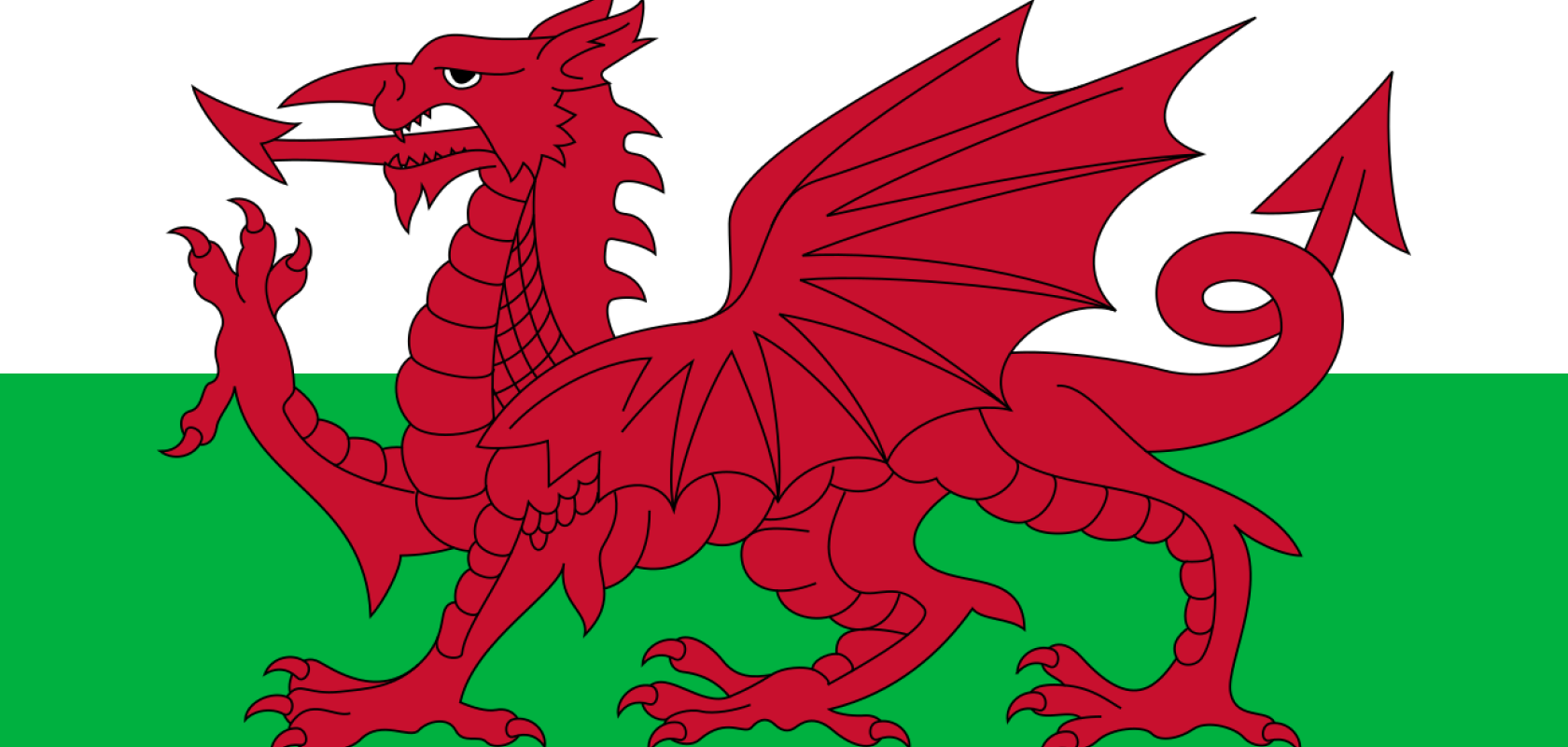 The flag of wales - a red dragon on a backhround of white and green stripes