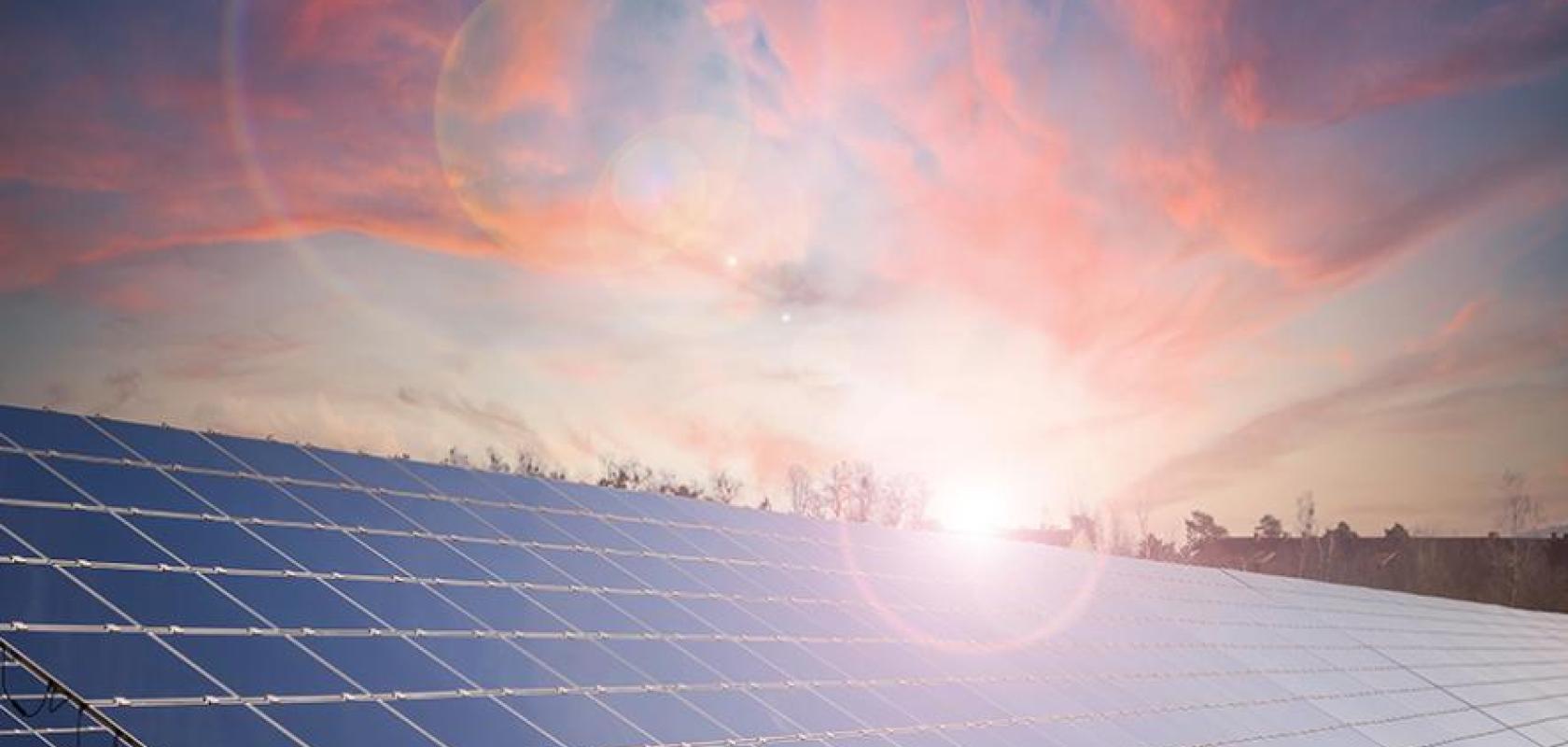 solar panels at sunset