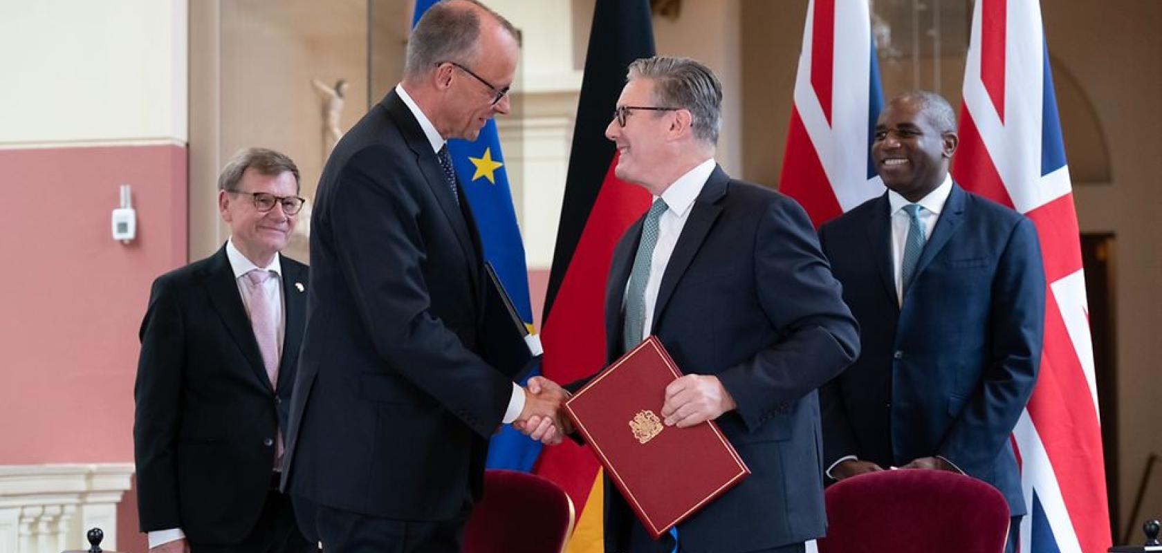 German Chancellor Friedrich Merz shaking hands with UK Prime Minister Sir Keir Starmer