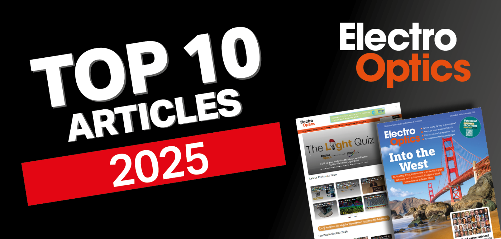 A banner in white text on a black background that reads Top 10 Electro OPtics articles of 2025