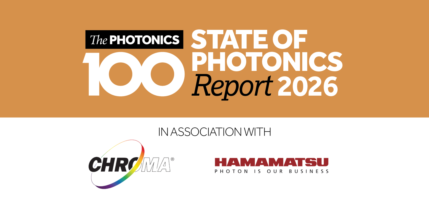 The State of Photonics 2026 logo on an orange background, above the logos for Chroma Technology and Hamamtasu Photonics