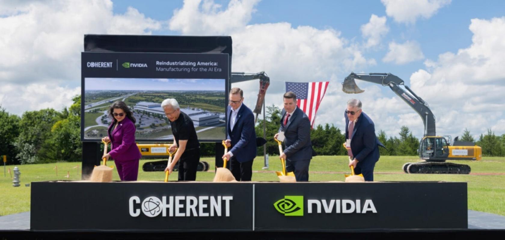 Coherent and Nvidia employees dig for photo in groundbreaking ceremony