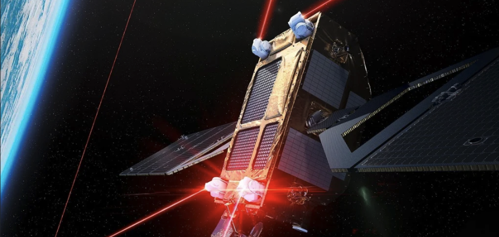 illustration of laser optical space communications via satellite